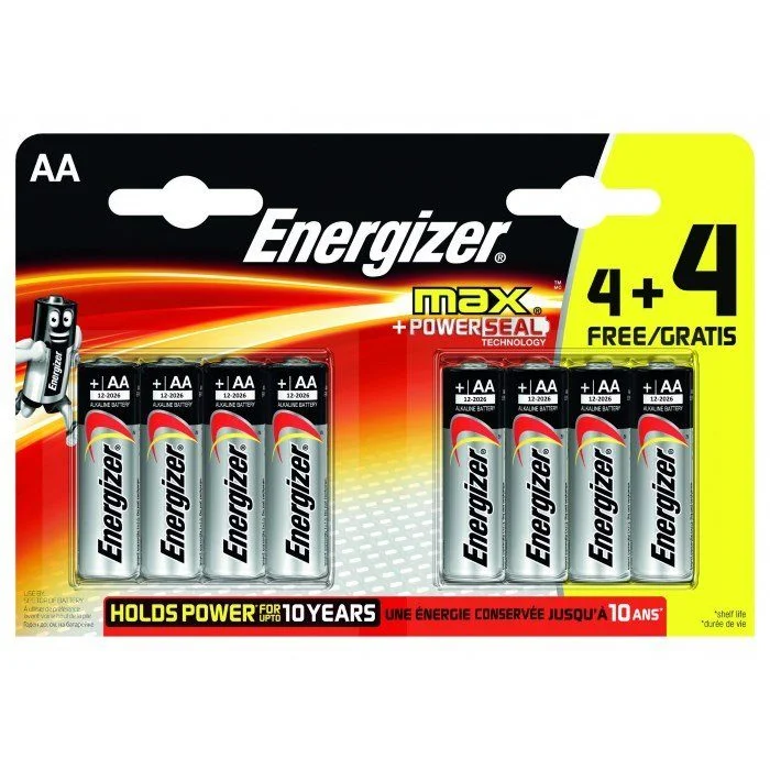 Energizer Max AA LR6 Piles Alcaline Batteries | 8 Pack | 4+4 gratuite Energizer Max AA LR6 Piles Alcaline Batteries 8 Pack 4+4 gratuite