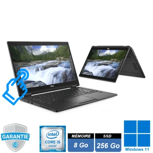 PC portable Dell Latitude 7390 2-en-1 avec écran tactile, processeur i5, 8 Go RAM et SSD 256 Go sous Windows 11 Pro