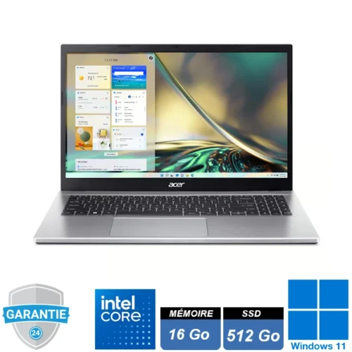 Ordinateur portable Acer Aspire A315-59 ouvert, affichant son clavier et son écran