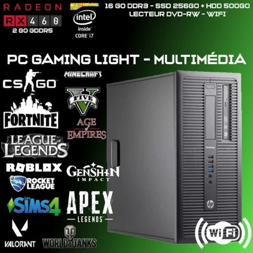 Le HP EliteDesk 800 G1 est un ordinateur de bureau haut de gamme doté d'un processeur Intel Core i7-4770, 16 Go de RAM, un SSD de 256 Go et un disque dur de 500 Go. Il dispose également d'une carte graphique AMD RX 260 avec 2 Go de mémoire GDDR5 et de la connectivité WiFi. Ce PC offre des performances robustes et une grande capacité de stockage, parfait pour le travail intensif et le divertissement.