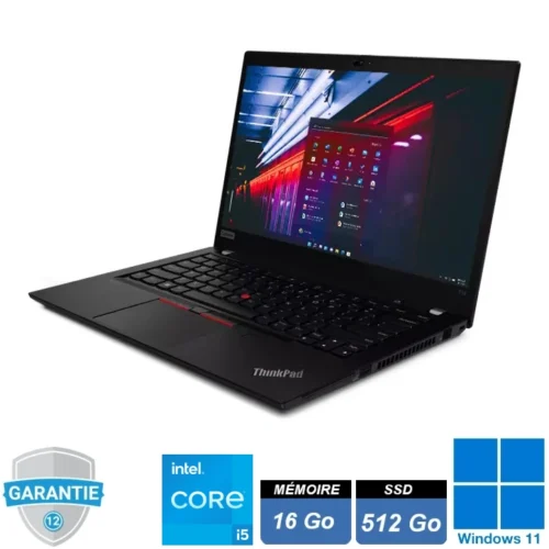 Ordinateur portable ThinkPad Lenovo T14s Gen 2 équipé d'un processeur Intel Core i5-1145G7, 16 Go de RAM, SSD de 512 Go, fonctionnant sous Windows 11 Pro.