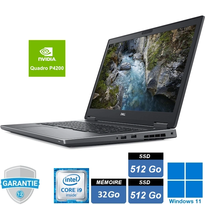 Ordinateur portable Dell Precision 7730 équipé d'un processeur Intel Core i9. L'appareil présente un design robuste et professionnel avec un grand écran haute résolution. Idéal pour les tâches de calcul intensif et les applications professionnelles exigeantes.