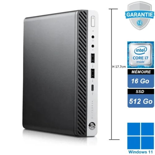 HP ProDesk 400 G4 : Ordinateur de bureau compact et performant avec processeur Intel Core i7-8700, 16 Go de RAM, SSD 512 Go NVMe, WiFi intégré et Windows 11 Pro. Conçu pour les professionnels exigeant puissance et efficacité