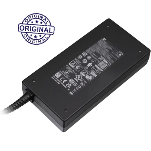 Chargeur HP 120W modèle L41423-002 avec connecteur rond. Design compact et léger, doté d'un câble d'alimentation noir. Compatible avec plusieurs ordinateurs portables HP, il offre une protection contre les surcharges et les courts-circuits.