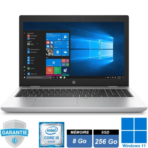Ordinateur portable HP ProBook 650 G5 avec processeur Intel Core i5, 8 Go de RAM et disque SSD de 256 Go, écran de 15,6 pouces. Design élégant et robuste, idéal pour les utilisateurs en déplacement ou les petites entreprises.