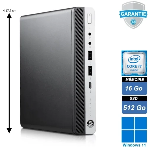 Mini-PC HP EliteDesk 800 G4 DM avec processeur Intel Core i5-8400, 16 Go de RAM et SSD de 512 Go