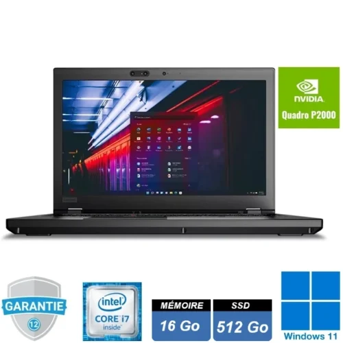 Station de travail mobile Lenovo ThinkPad P52, écran 15,6 pouces Full HD ouvert, clavier professionnel avec pavé numérique.
