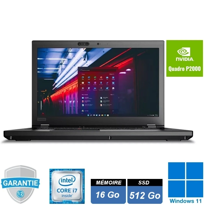 thinkpad-lenovo-p52-i7-16go-ssd-512go-quadro-p2000-windows-11-pro Station de travail mobile Lenovo ThinkPad P52, écran 15,6 pouces Full HD ouvert, clavier professionnel avec pavé numérique.