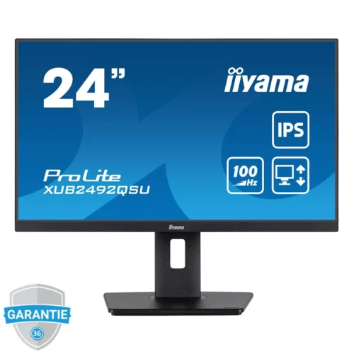 Moniteur iiyama ProLite XUB2492QSU-B1 de 23,8 pouces avec design sans bordure sur trois côtés, affichant une image nette et colorée grâce à la technologie IPS et une résolution QHD de 2560 x 1440 pixels.