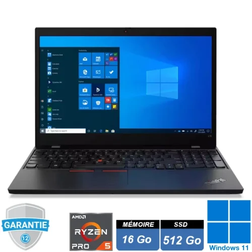 Lenovo Thinkpad L15 G2 avec processeur AMD Ryzen 5 PRO 5650U, 16 Go de RAM, SSD 256 Go, écran Full HD IPS, sous Windows 11 Pro