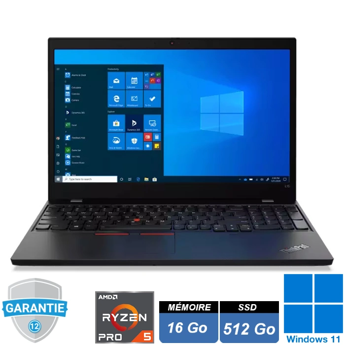 Lenovo Thinkpad L15 G2 avec processeur AMD Ryzen 5 PRO 5650U, 16 Go de RAM, SSD 256 Go, écran Full HD IPS, sous Windows 11 Pro