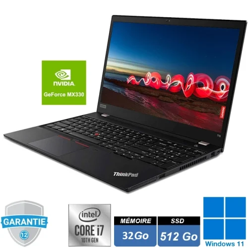 PC portable Lenovo Thinkpad T15 G1 avec processeur Intel Core i7, 32 Go de RAM, carte graphique NVIDIA MX330, écran Full HD IPS, sous Windows 11 Pro