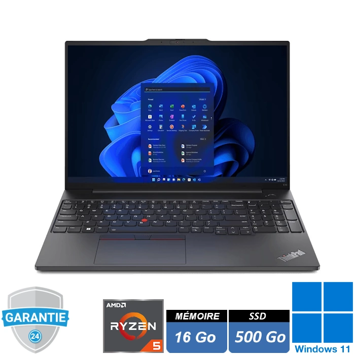 thinkpad-lenovo-e16-g1-ryzen-5-16go-ssd-512go-windows-11-pro PC portable Lenovo ThinkPad E16 Gen 1 avec écran 16 pouces WUXGA, processeur AMD Ryzen 5 7530U, 16 Go de RAM, SSD 512 Go, sous Windows 11 Pro