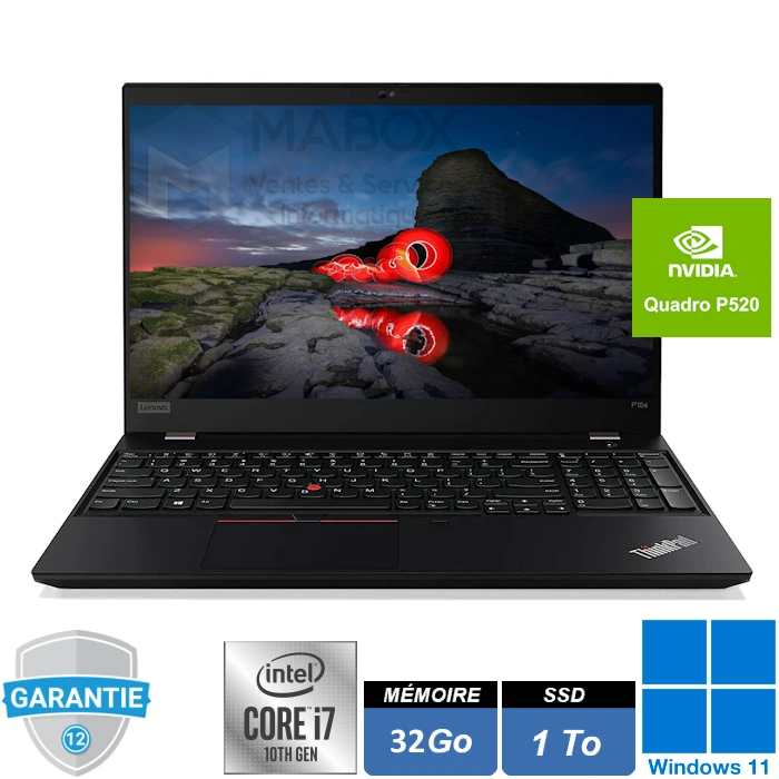 Lenovo ThinkPad P15s Gen 1 avec Intel Core i7, 32 Go de RAM, SSD 1 To et carte graphique NVIDIA Quadro P520