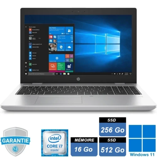 PC portable professionnel HP ProBook 600 G5 i7-8665U, 16 Go RAM DDR4, SSD 256 Go NVMe + 500 Go SATA, Windows 11 Pro, Wi-Fi 6 et Bluetooth 5.2