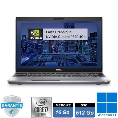 Ordinateur portable professionnel Dell Precision 3551 15,6 pouces avec écran Full HD, clavier chiclet et design robuste en aluminium.