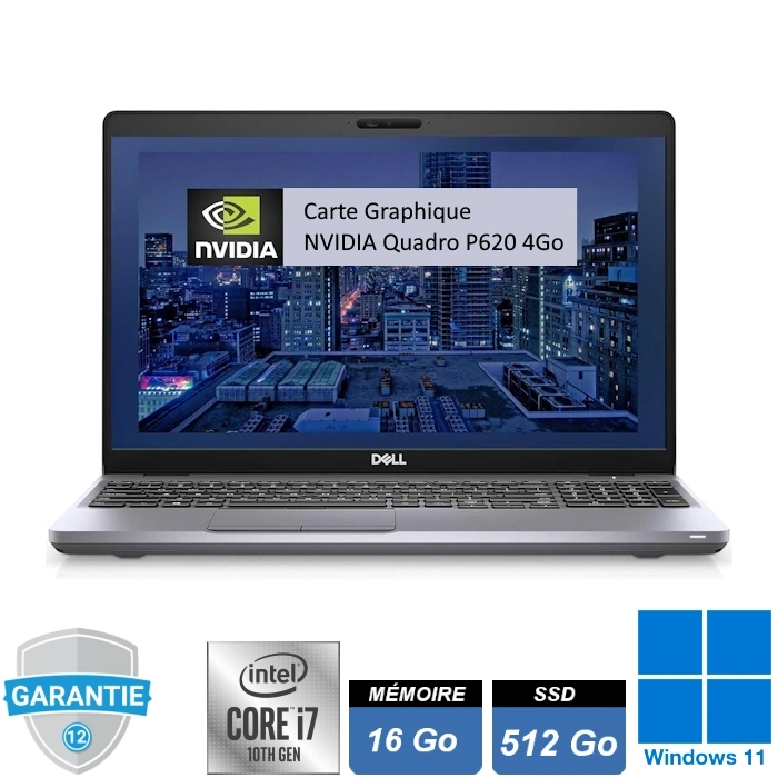 Ordinateur portable professionnel Dell Precision 3551 15,6 pouces avec écran Full HD, clavier chiclet et design robuste en aluminium.