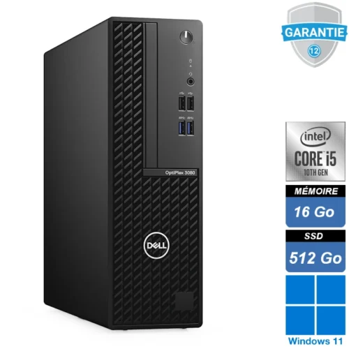 Dell Optiplex 3080 SFF i5-10600 avec 16 Go RAM et SSD 512 Go sous Windows 11 Pro – PC professionnel compact et performant