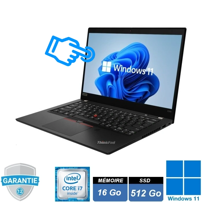 Lenovo ThinkPad X390 i7-8665U avec 16 Go de RAM et SSD 512 Go sous Windows 11 Pro avec écran tactile – PC portable professionnel performant et léger