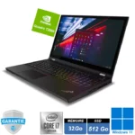 Ordinateur portable professionnel Lenovo ThinkPad P15 Gen 1 noir, vue de face avec écran affichant Windows 11 Pro.