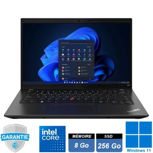 PC portable professionnel Lenovo ThinkPad L14 Gen 3 noir, écran 14 pouces Full HD ouvert, clavier rétroéclairé AZERTY.