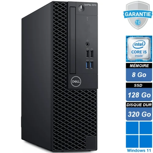 PC Dell Optiplex 3070 SFF i5-9500 avec 8 Go RAM, SSD 128 Go et disque dur 320 Go sous Windows 11 Pro