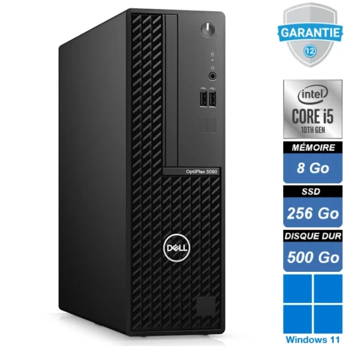 PC Dell Optiplex 3090 SFF i5-10500 avec 8 Go RAM, SSD 256 Go et disque dur 500 Go sous Windows 11 Pro