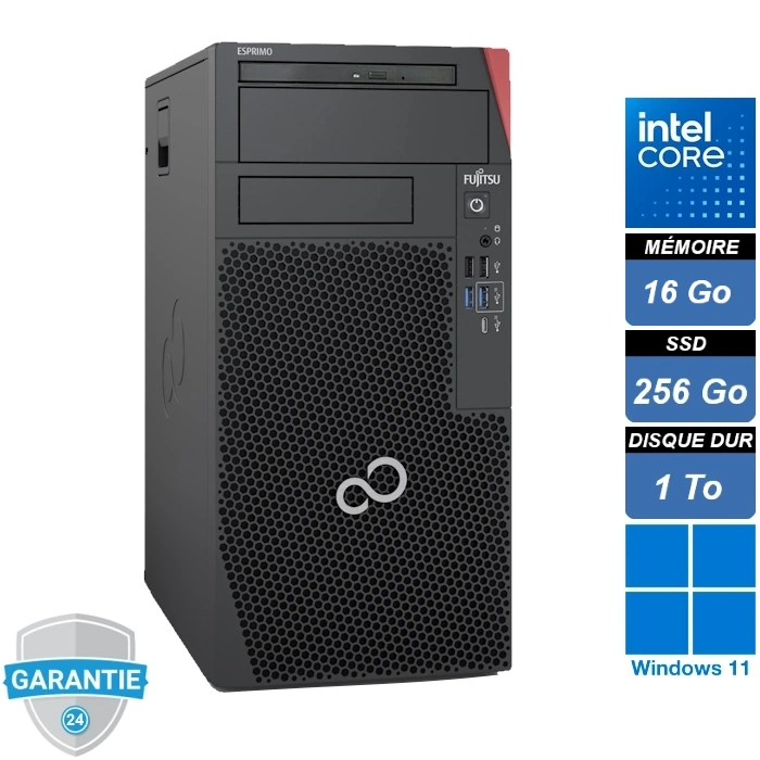 fujistu-esprimo-p7012-tower-i3-12100-16go-ssd256go-hdd1to-dvdrw-windows11-pro PC de bureau Fujitsu Esprimo P7012 avec processeur Intel Core i3 12ᵉ génération, graveur de dvd et Windows 11 Pro