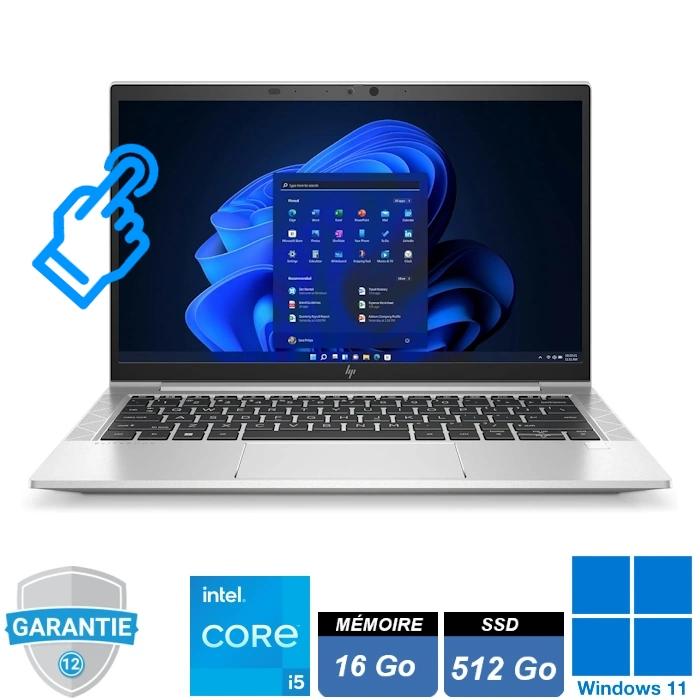 HP EliteBook 830 G8 13,3 pouces tactile Full HD avec processeur Intel Core i5, 16 Go RAM et SSD 512 Go sous Windows 11 Pro