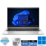 PC portable professionnel HP EliteBook 840 G7 argent en aluminium, vue de face avec écran 14 pouces FHD.