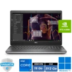 Station de travail mobile Dell Precision 7560 grise, écran 15,6 pouces Full HD ouvert, châssis professionnel robuste en aluminium.