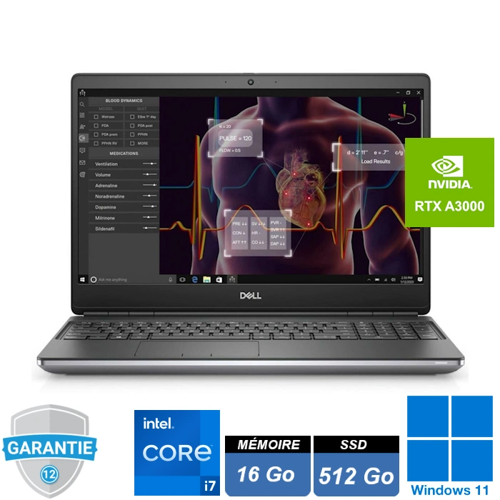 dell-precision-7560-i7-16go-ssd-512go-quadro-rtx-a3000-windows-11-pro Station de travail mobile Dell Precision 7560 grise, écran 15,6 pouces Full HD ouvert, châssis professionnel robuste en aluminium.