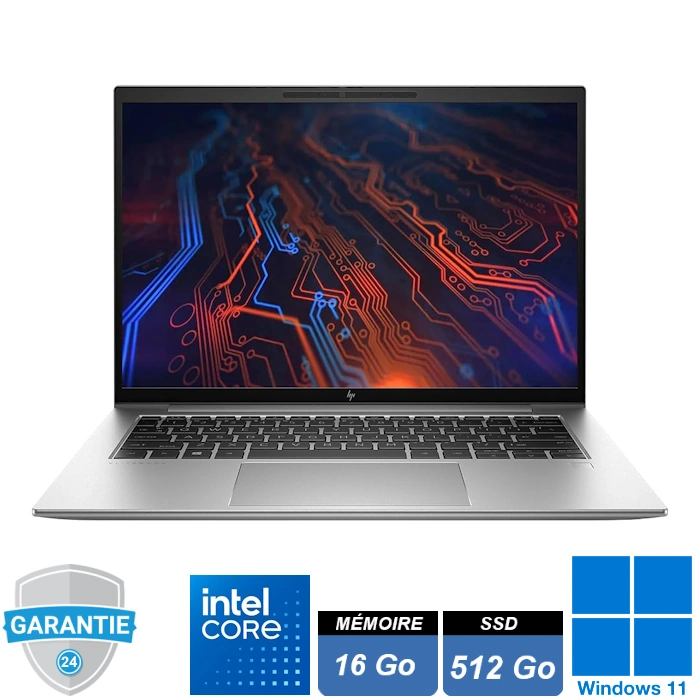 PC portable professionnel HP EliteBook 840 G9 argent en aluminium, écran 14 pouces ouvert, design fin et moderne.