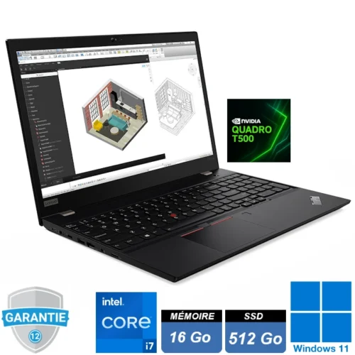 Station de travail mobile Lenovo ThinkPad P15s Gen 2 noir, écran 15,6 pouces Full HD ouvert, clavier AZERTY avec pavé numérique.