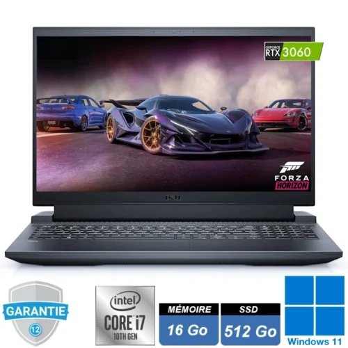 PC portable gaming Dell Inspiron G15 5510 gris, écran 15,6 pouces 120Hz ouvert, clavier rétroéclairé.