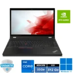 Station de travail mobile Lenovo ThinkPad P15 Gen 2 noir, écran 15,6 pouces Full HD ouvert, clavier AZERTY avec pavé numérique.