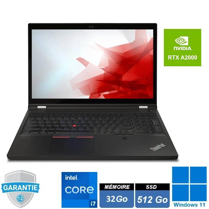 thinkpad-lenovo-p15-gen2-i7-ram-32go-ssd512go-quadro-rtx-a2000-windows-11-pro Station de travail mobile Lenovo ThinkPad P15 Gen 2 noir, écran 15,6 pouces Full HD ouvert, clavier AZERTY avec pavé numérique.