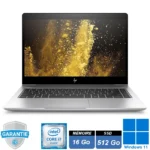 PC portable professionnel HP EliteBook 840 G5 gris argenté en aluminium, écran 14 pouces Full HD ouvert, clavier rétroéclairé AZERTY.