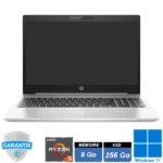 PC portable professionnel HP ProBook 455 G7 argenté, écran 15.6 pouces Full HD ouvert, clavier AZERTY avec pavé numérique.