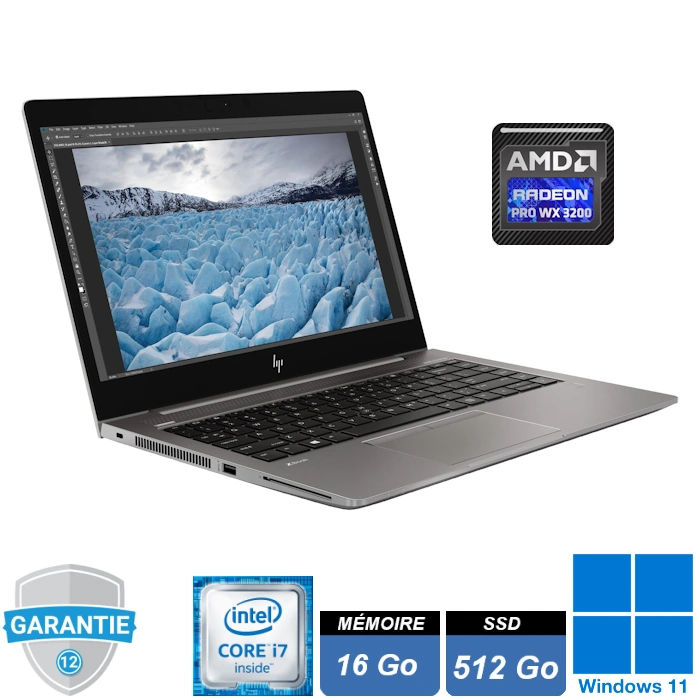 Station de travail mobile HP ZBook 14u G6 gris argenté, écran 14 pouces Full HD ouvert, clavier rétroéclairé AZERTY.