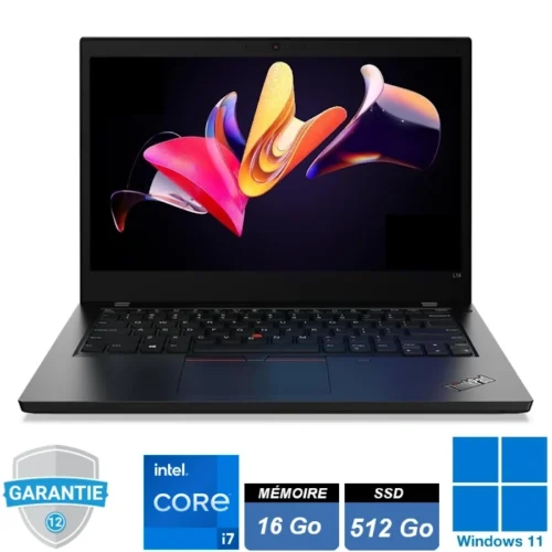 PC portable professionnel Lenovo ThinkPad L14 Gen 2 noir, écran 14 pouces Full HD ouvert, clavier ergonomique AZERTY.