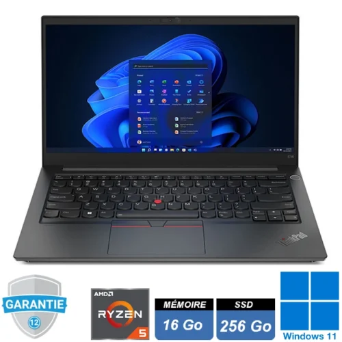 PC portable professionnel Lenovo ThinkPad E14 Gen 4 noir, écran 14 pouces Full HD ouvert, clavier ergonomique AZERTY.