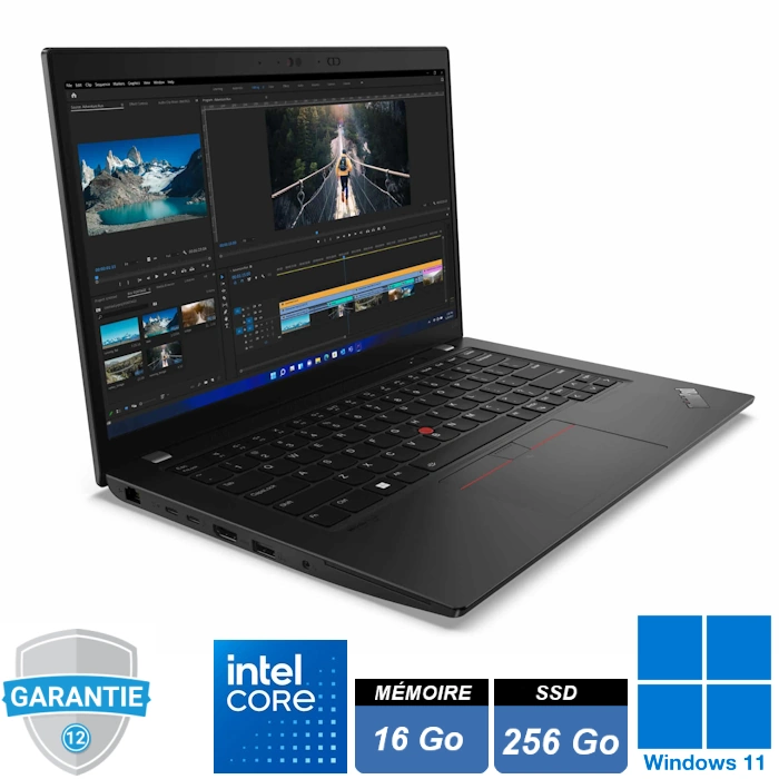 thinkpad-lenovo-l14-g4-core-i5-1345u-16go-ssd-256go-windows-11 PC portable professionnel Lenovo ThinkPad L14 Gen 4 noir, écran 14 pouces Full HD ouvert, clavier rétroéclairé AZERTY.