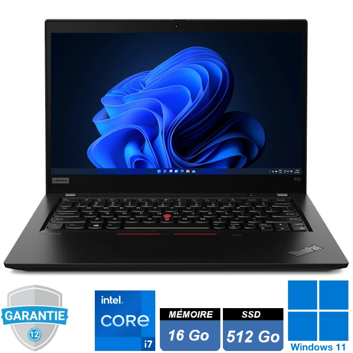 lenovo-thinkpad-x13-gen2-i7-1185g7-16go-ssd-512-go-windows-11 Ultraportable professionnel Lenovo ThinkPad X13 Gen 2 noir avec ecran 13.3 pouces et clavier AZERTY.