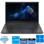 PC portable professionnel Lenovo ThinkPad E15 Gen 2 noir, écran 15.6 pouces Full HD ouvert, clavier AZERTY avec pavé numérique.