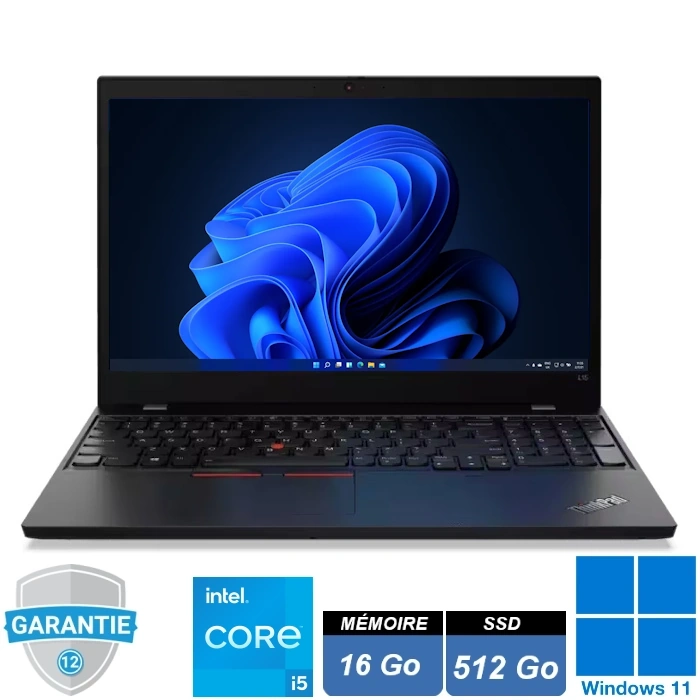 thinkpad-lenovo-l15-gen2-intel-i5-16go-ssd-512-go-windows-11 PC portable professionnel Lenovo ThinkPad L15 Gen 2 noir avec clavier AZERTY et pave numérique.