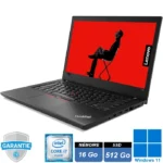Ordinateur portable professionnel Lenovo ThinkPad T480 noir, écran 14 pouces ouvert avec clavier AZERTY et TrackPoint.